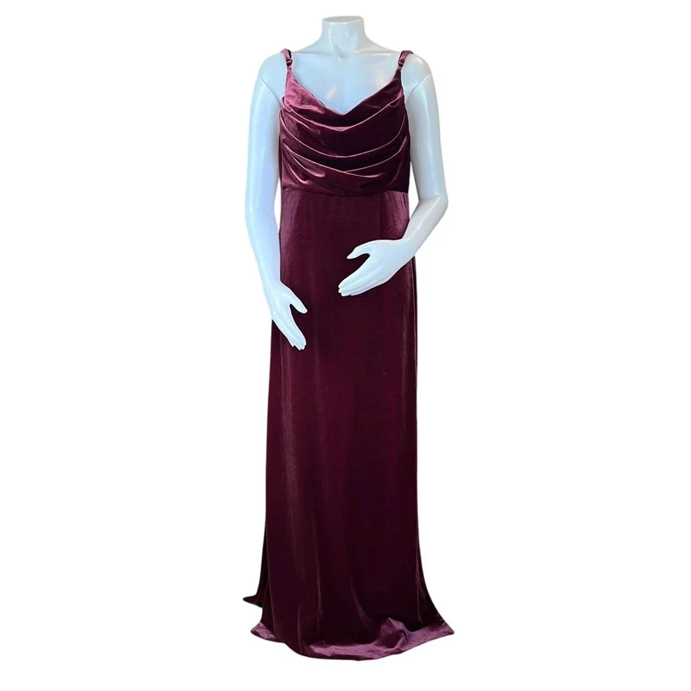 Revelry Nadia Velvet Maxi Dress Cabernet Burgundy Size 16 Formal Bridesmaid - Picture 2 of 10